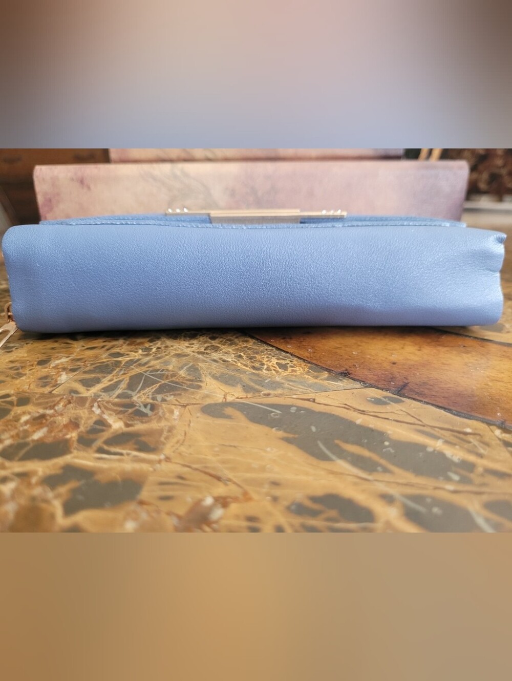 Light Blue Faux Leather Wallet with Gold Accent - Picture 6 of 8